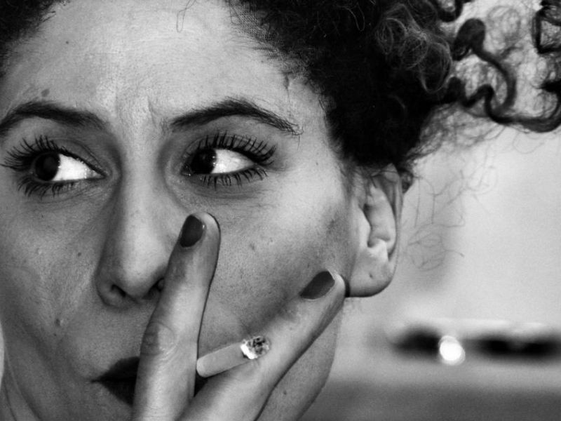 Marie Löcker enjoying a soothing smoke before entering the stage as Eurydike. Thalia Theater.