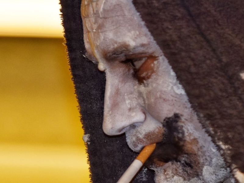 Sebastian Zimmler's last smoke before turning into Dionysos. Orpheus. Thalia Theater.
